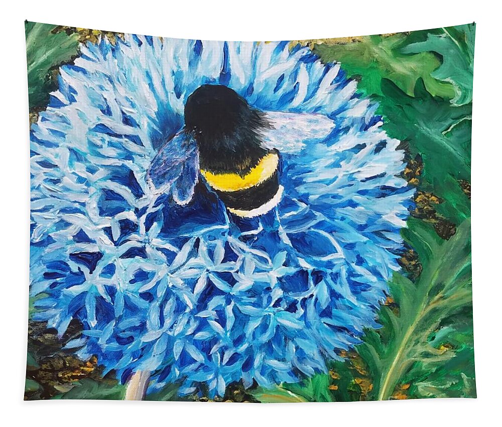 Flower Tapestry featuring the painting Bee Prepared by Merana Cadorette
