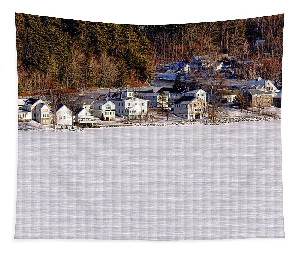 Belgrade Tapestry featuring the photograph Belgrade Lakes in Winter by Olivier Le Queinec