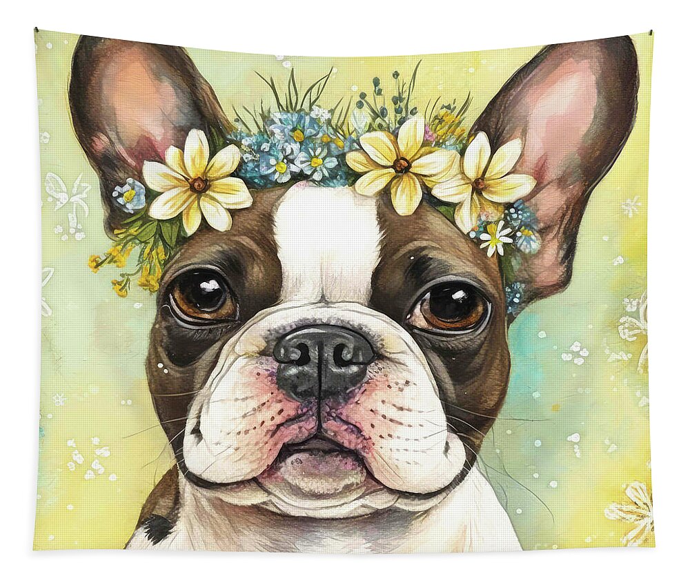 Bulldog Tapestry featuring the painting Bella The Bulldog by Tina LeCour