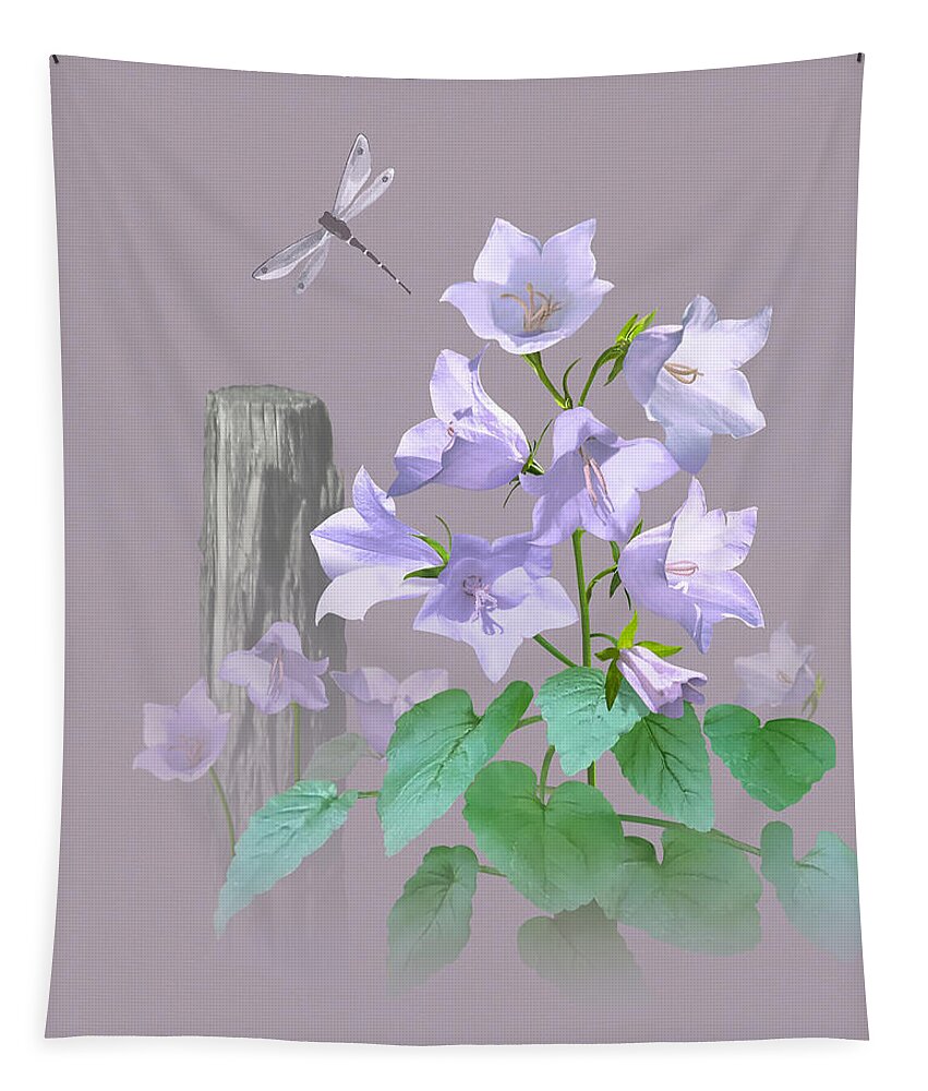 Flowers Tapestry featuring the digital art Bellflowers by Fence Post by M Spadecaller