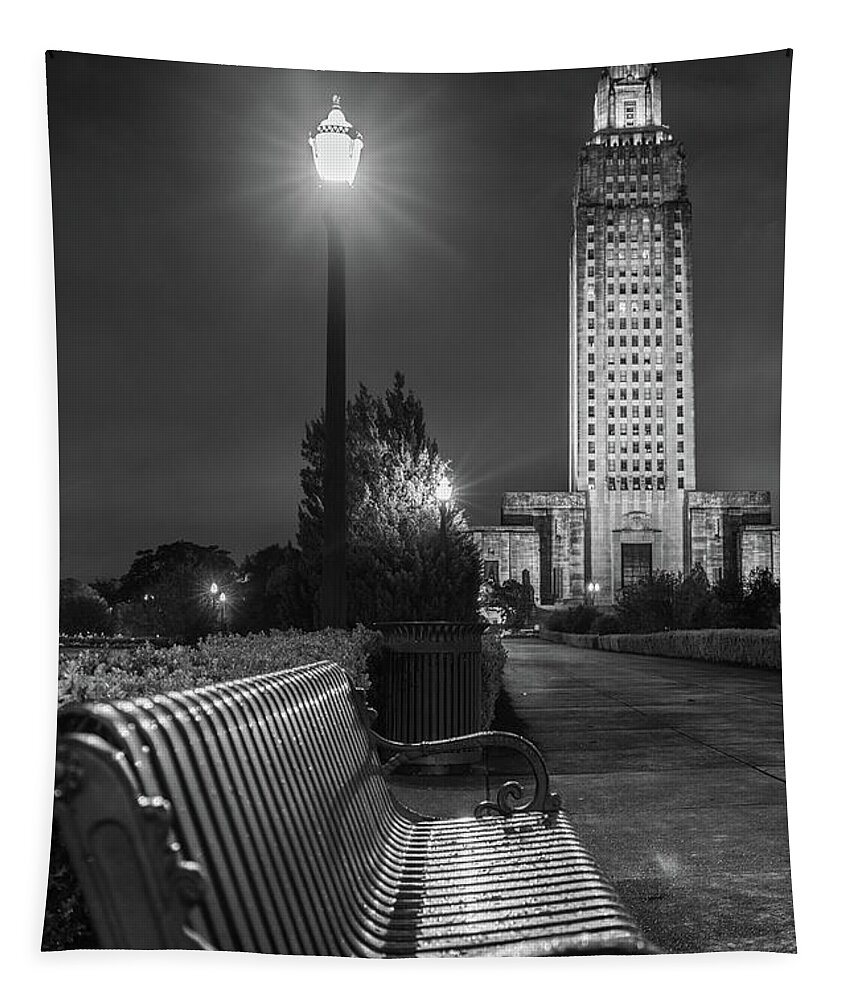 American Landmarks Tapestry featuring the photograph Bench and Louisina State Capitol by John McGraw
