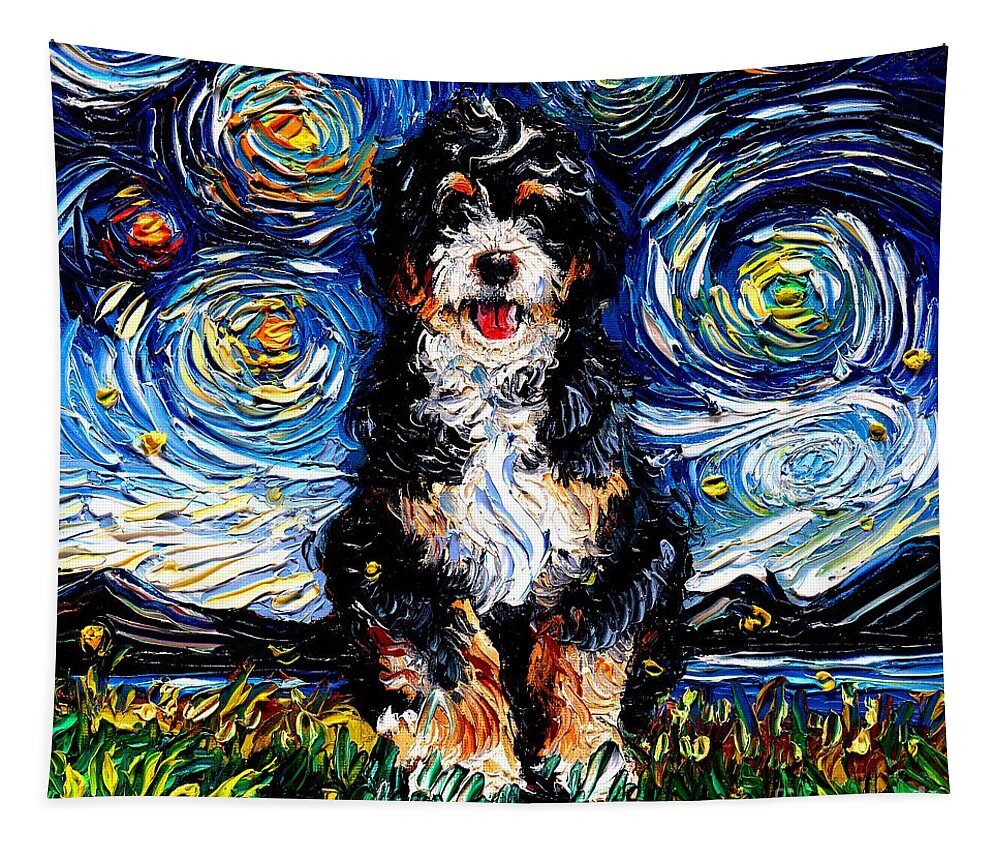 Golden Doodle Tapestry featuring the painting Bernedoodle by Aja Trier