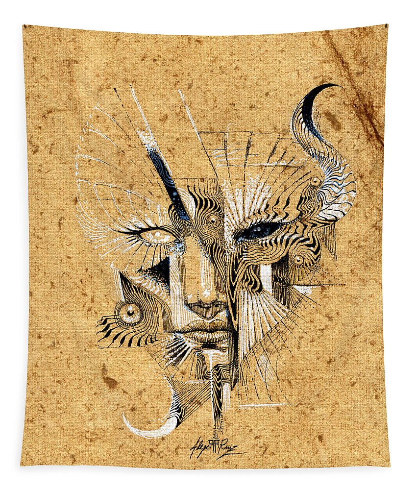 Tapestry featuring the drawing Bersatrix Biomechanika by Alex Ruiz