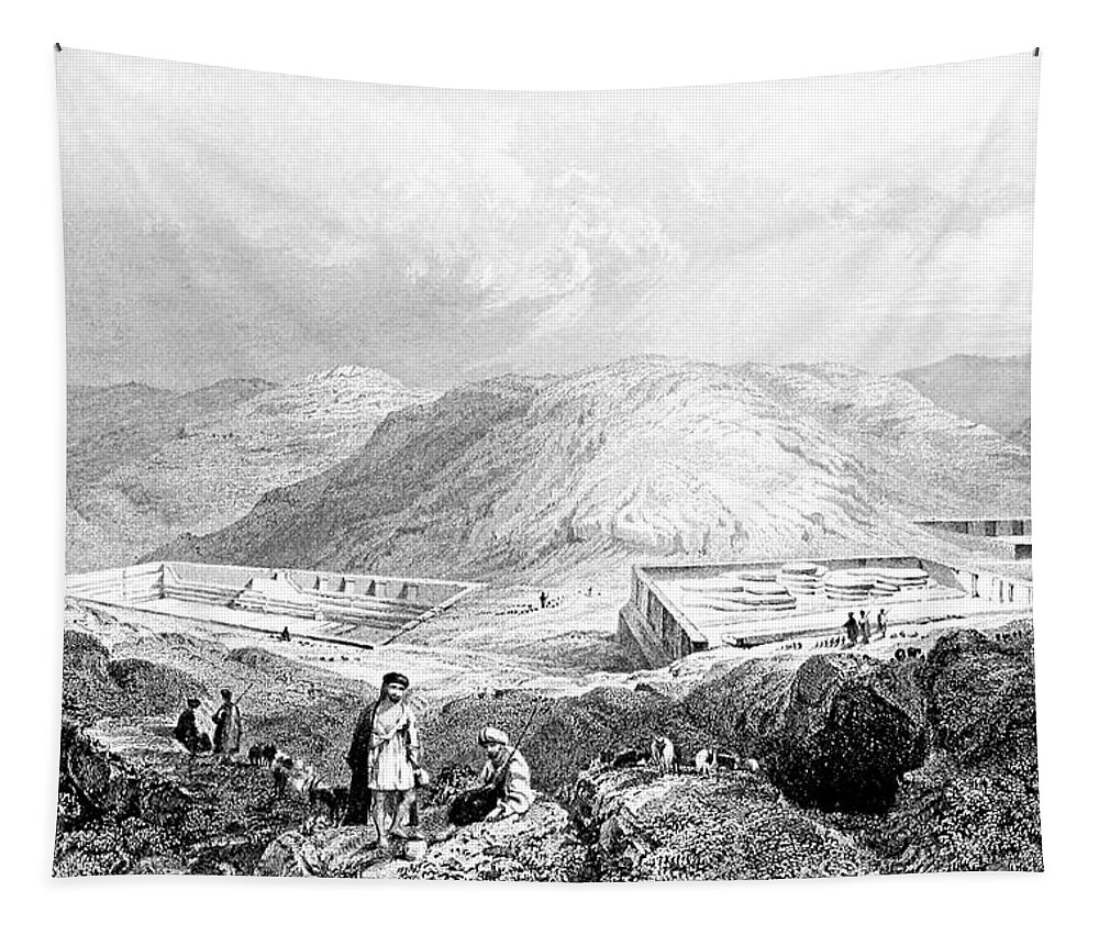 Bethlehem Tapestry featuring the photograph Bethlehem Solomon Pools in 1847 by Munir Alawi