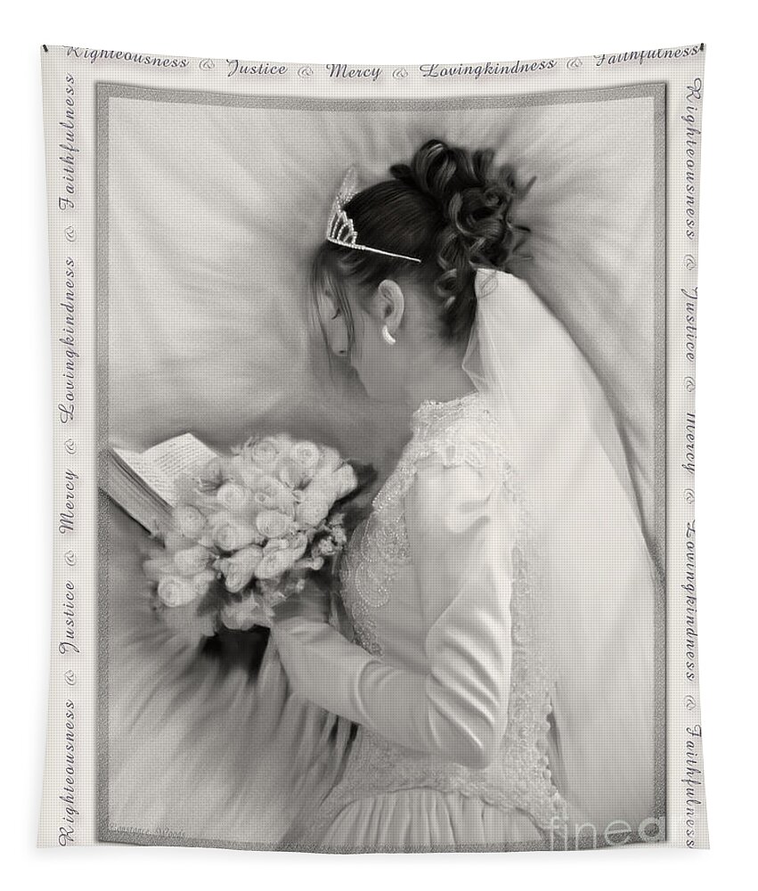 Bride Tapestry featuring the digital art Betrothed Forever black and white by Constance Woods