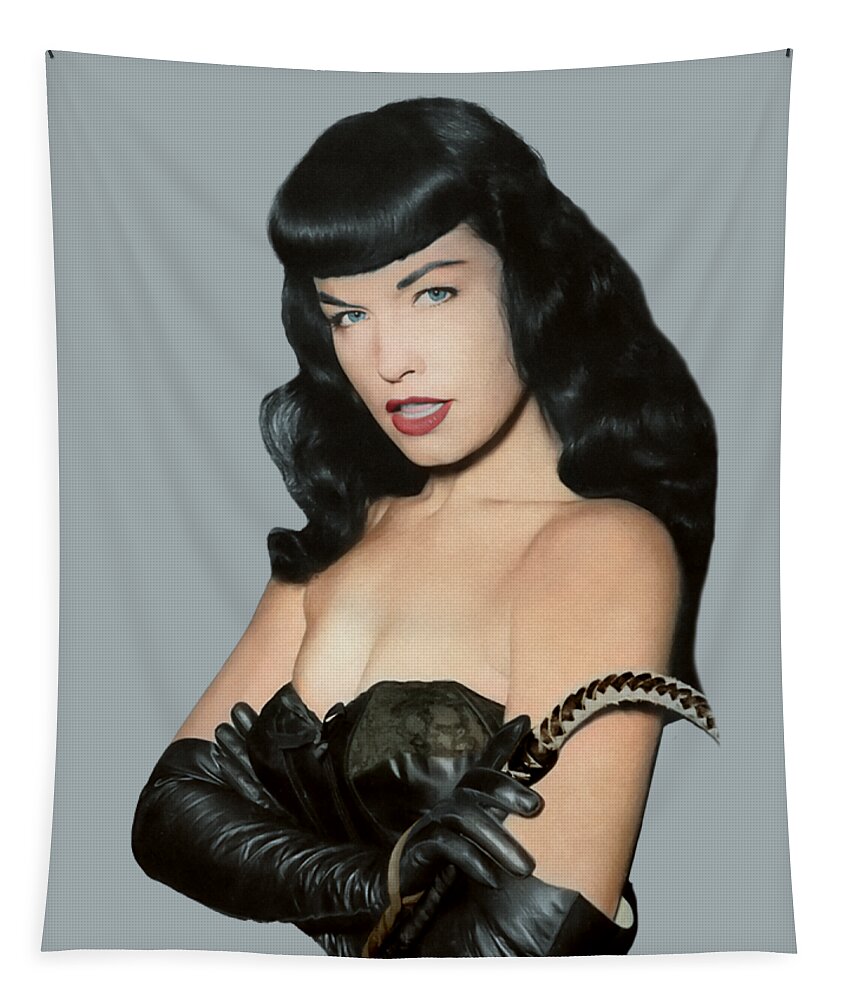 Pinup Tapestry featuring the photograph Bettie Page and her Whip by Franchi Torres