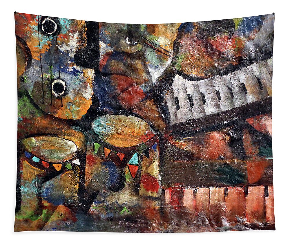 African Art Tapestry featuring the painting Between The Keys by Peter Sibeko 1940-2013