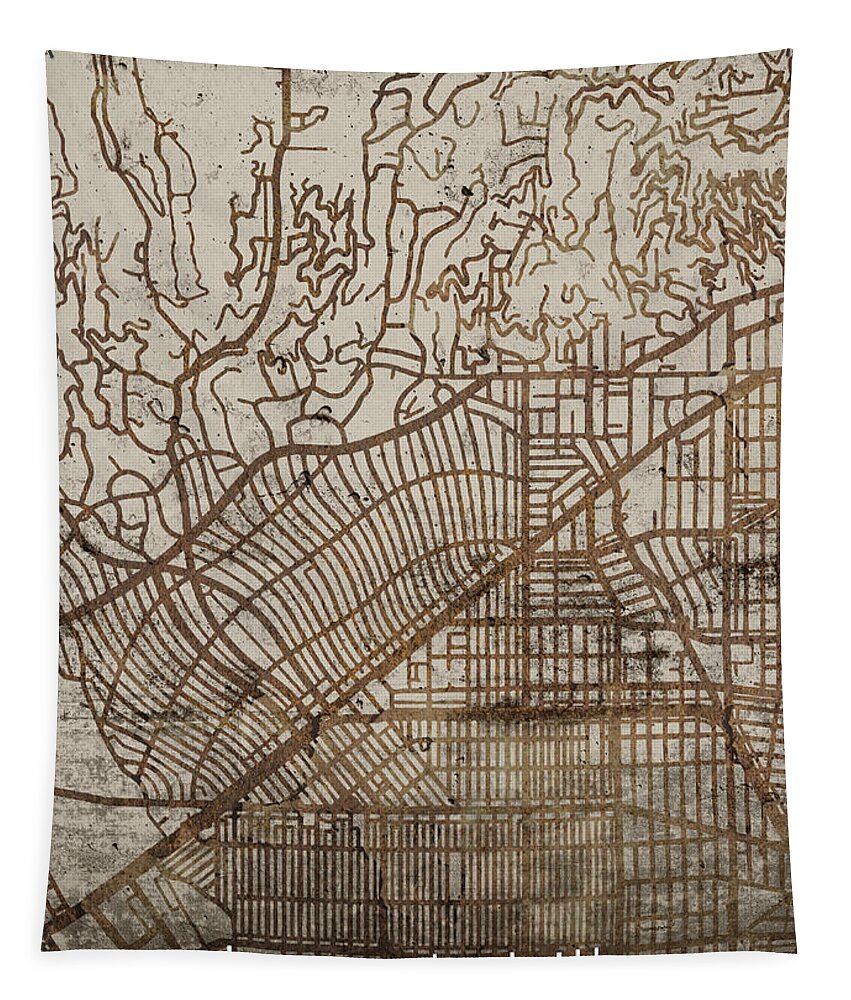 Beverly Hills Tapestry featuring the mixed media Beverly Hills California Vintage City Street Map on Cement Background by Design Turnpike