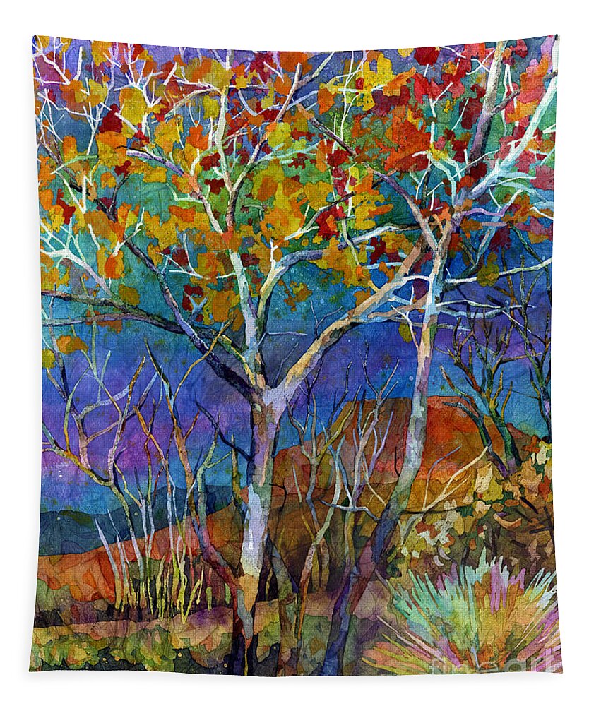 Trees Tapestry featuring the painting Beyond the Woods by Hailey E Herrera