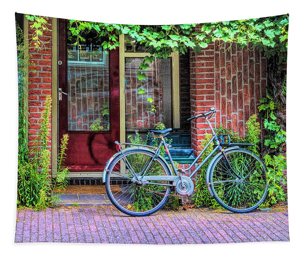 Fall Tapestry featuring the photograph Bicycle Along the Streets of Amsterdam II by Debra and Dave Vanderlaan