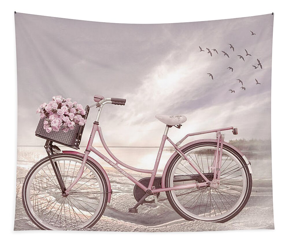 Bike Tapestry featuring the photograph Bicycle at the Lake Beach Cottage by Debra and Dave Vanderlaan