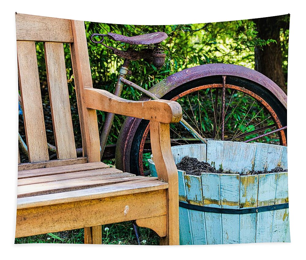Bicycle Bench Tapestry featuring the photograph Bicycle Bench3 by John Linnemeyer