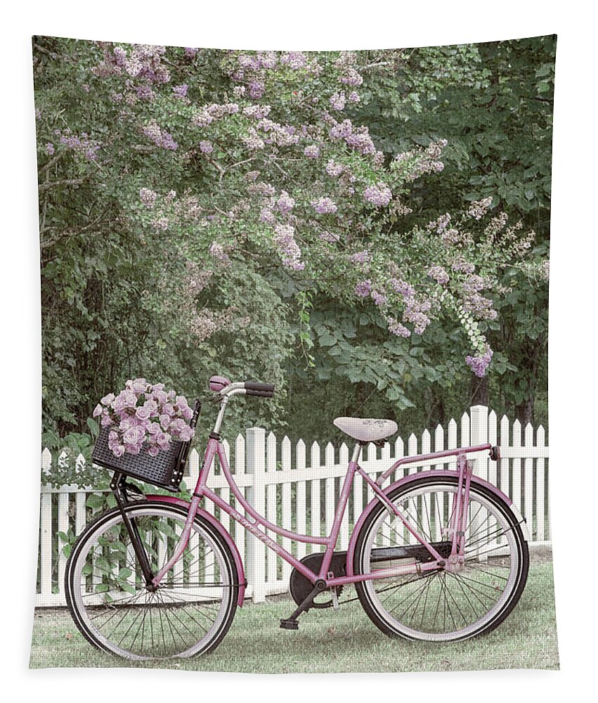 Carolina Tapestry featuring the photograph Bicycle by the Farmhouse Garden Fence by Debra and Dave Vanderlaan