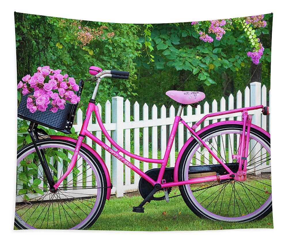 Bike Tapestry featuring the photograph Bicycle by the Garden Fence II by Debra and Dave Vanderlaan