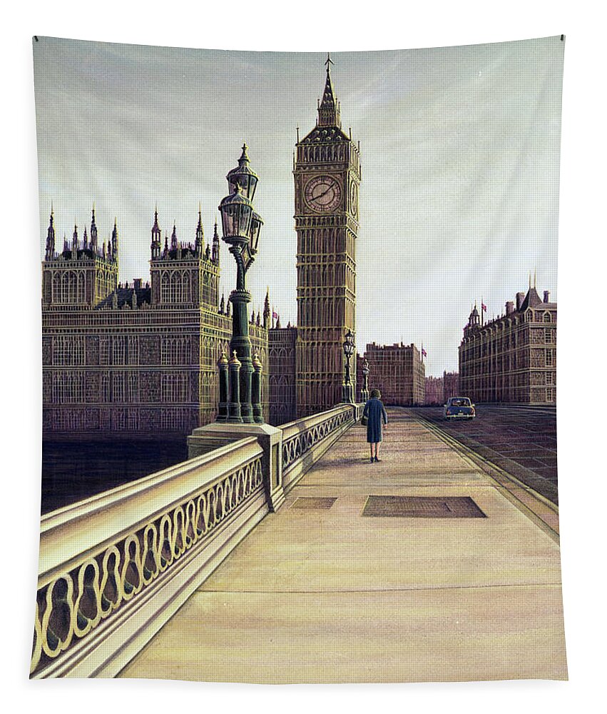 Architectural Cityscape Tapestry featuring the painting Big Ben and Parliament by George Lightfoot