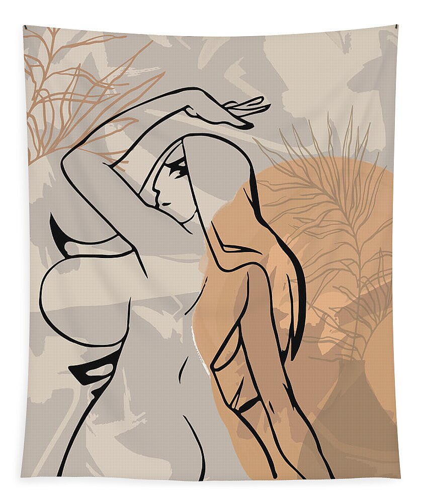 Big boobs an booty cartoon character line art sexy girl print naked woman drawing ass story Tapestry by Mounir Khalfouf photo pic