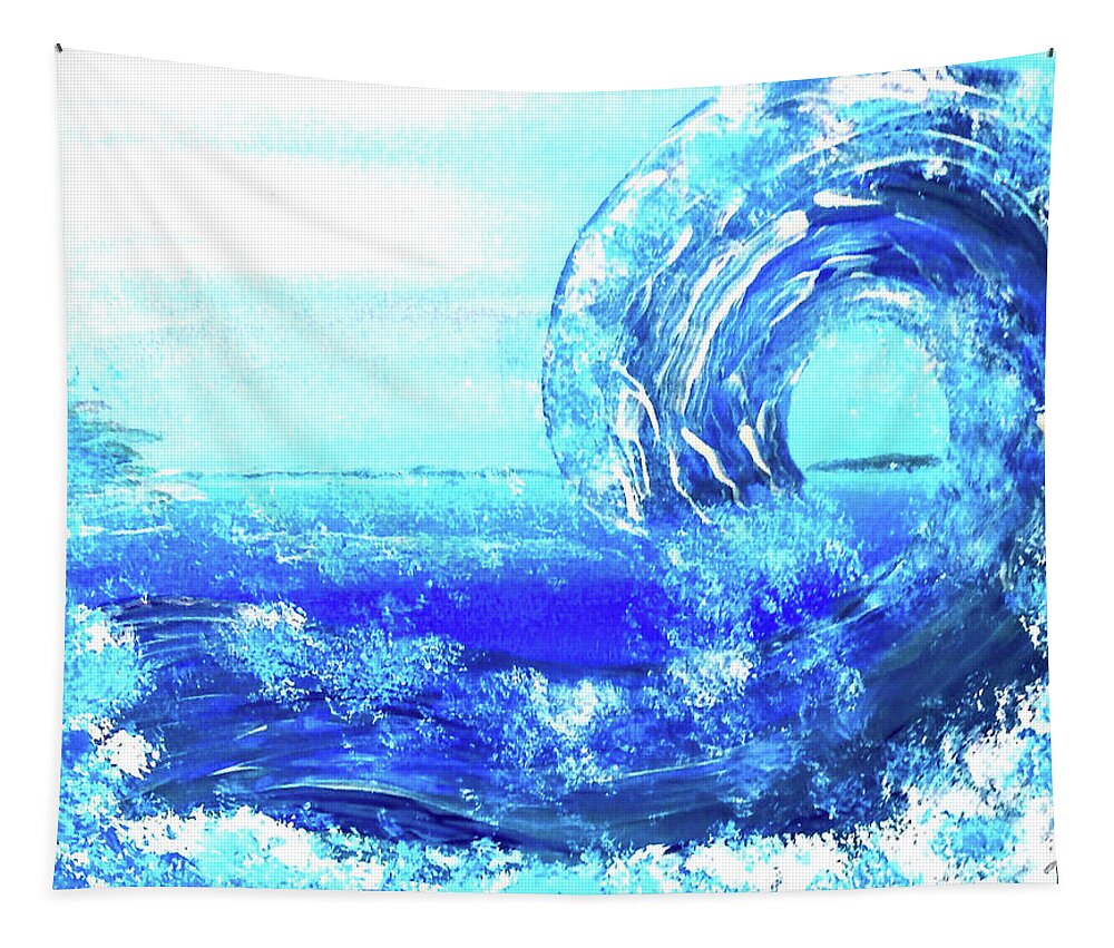 Blue Tapestry featuring the painting Big Bue Wave 2 by Anna Adams