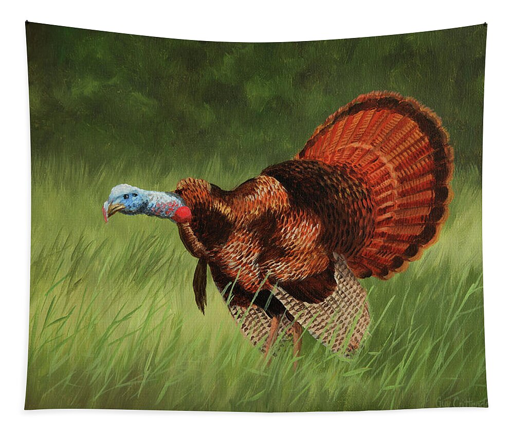 Turkey Tapestry featuring the painting Big Gobbler by Guy Crittenden