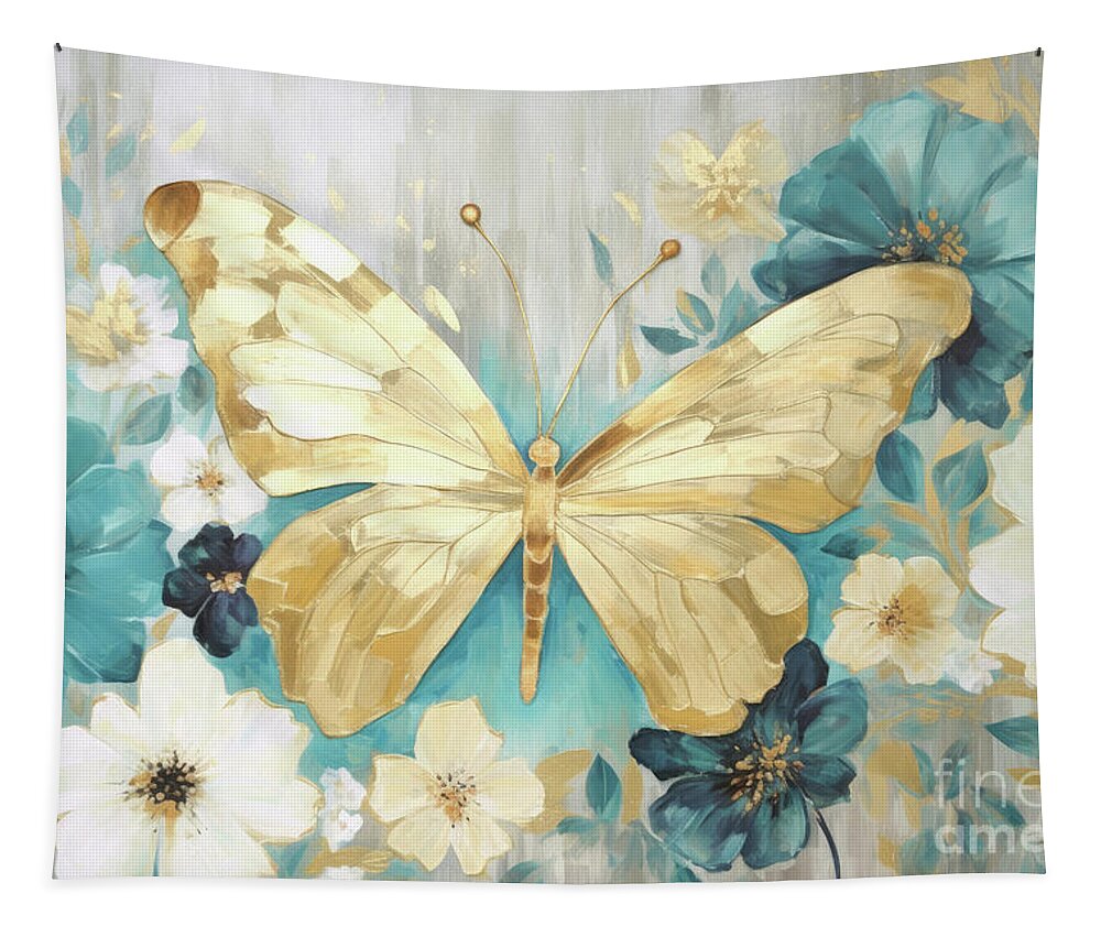 Butterfly Tapestry featuring the painting Big Golden Butterfly by Tina LeCour