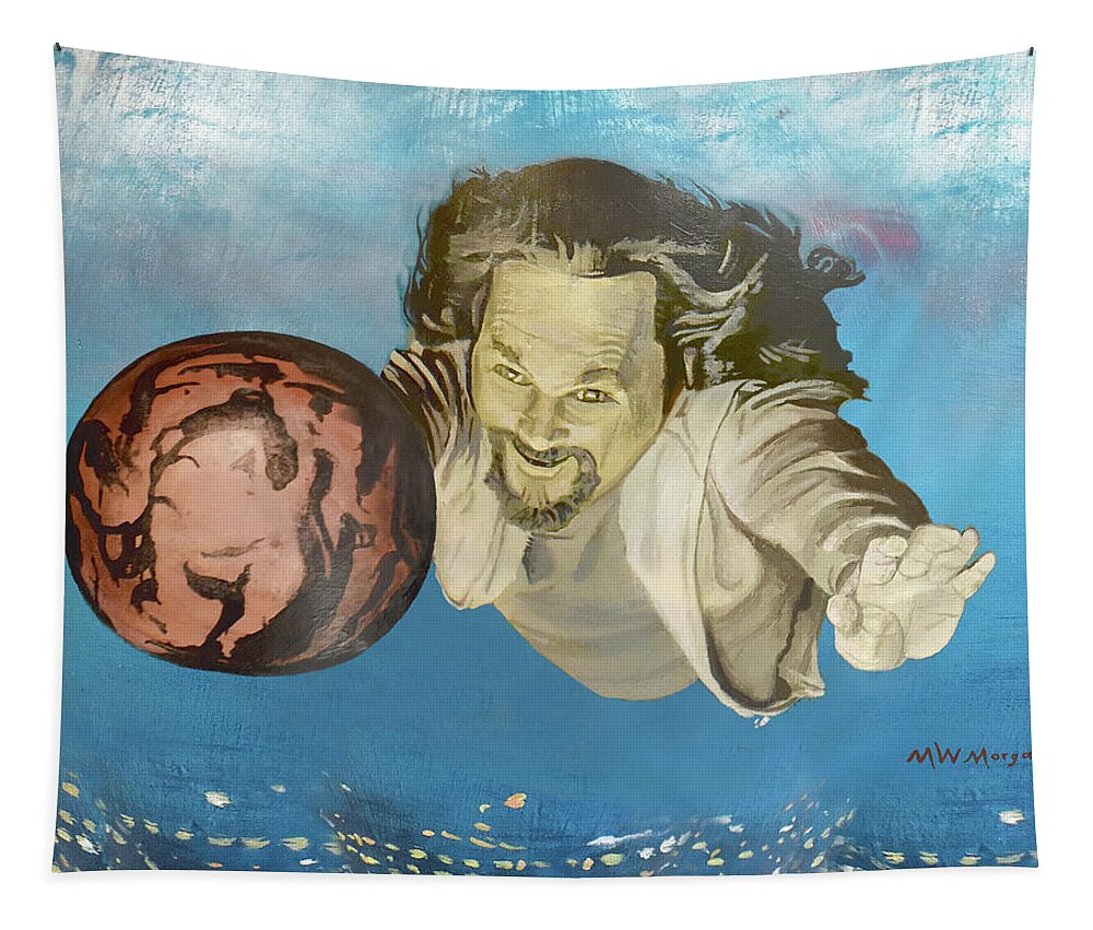 Big Tapestry featuring the painting Big Lebowski On Bowling Pin Print 4 by Michael Morgan