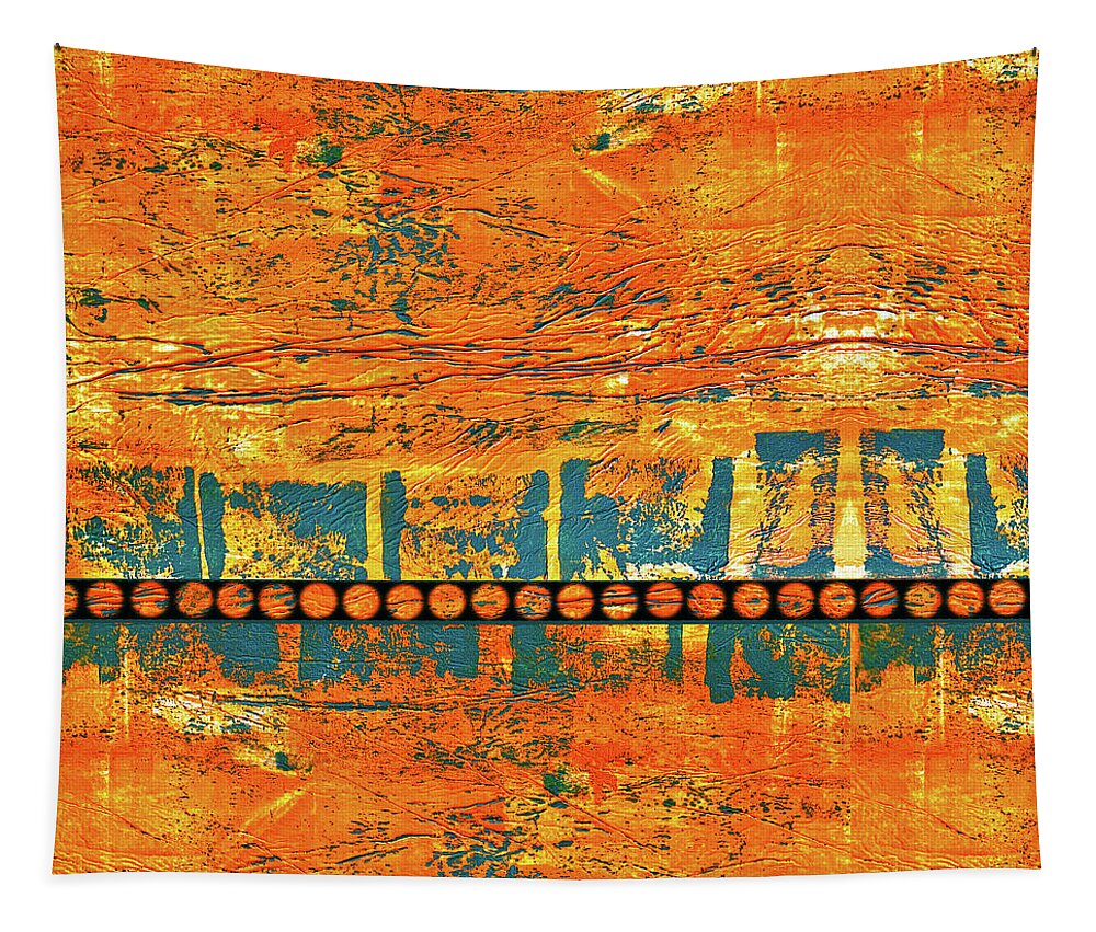Square Art Tapestry featuring the mixed media Big Square Abstract Orange and Teal by Lorena Cassady