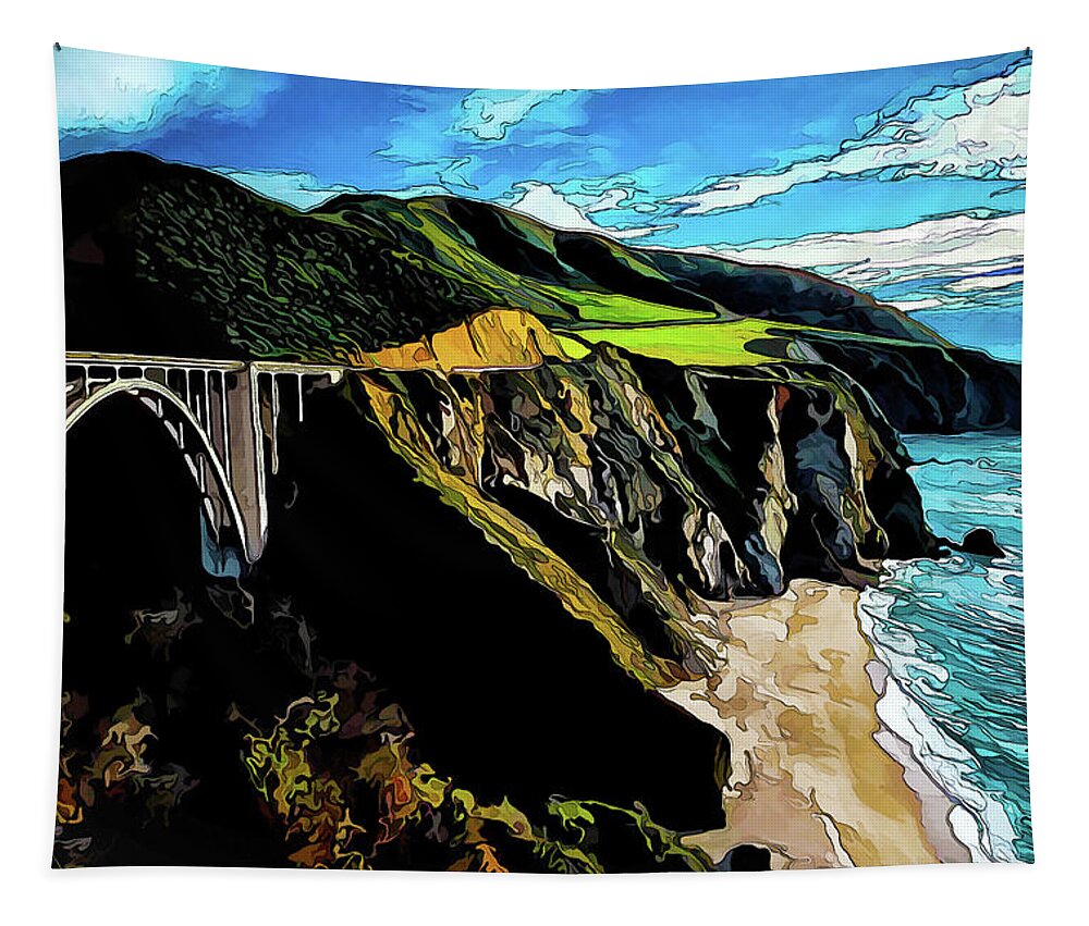 California Seascape Tapestry featuring the photograph Big Sur Bridge by ABeautifulSky Photography by Bill Caldwell