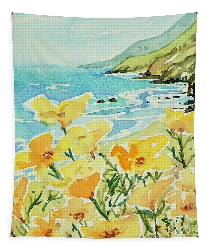 Poppies Tapestry featuring the painting Big Sur to Carmel by Luisa Millicent