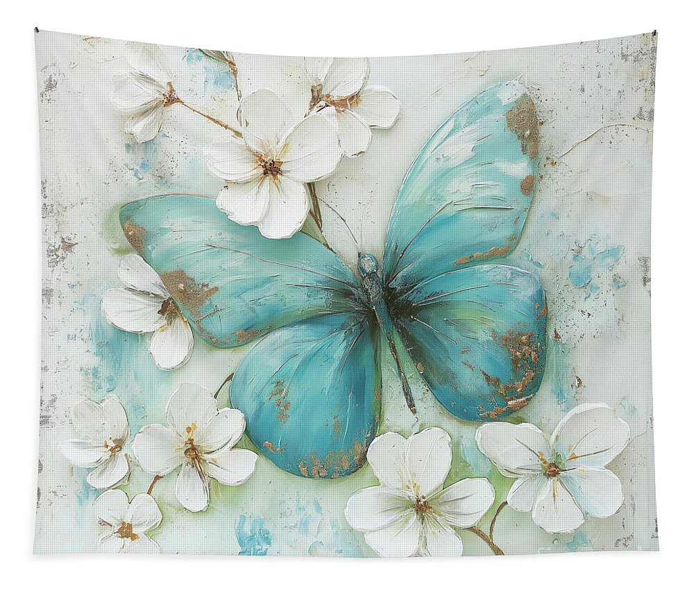 Butterfly Tapestry featuring the painting Big Turquoise Butterfly by Tina LeCour