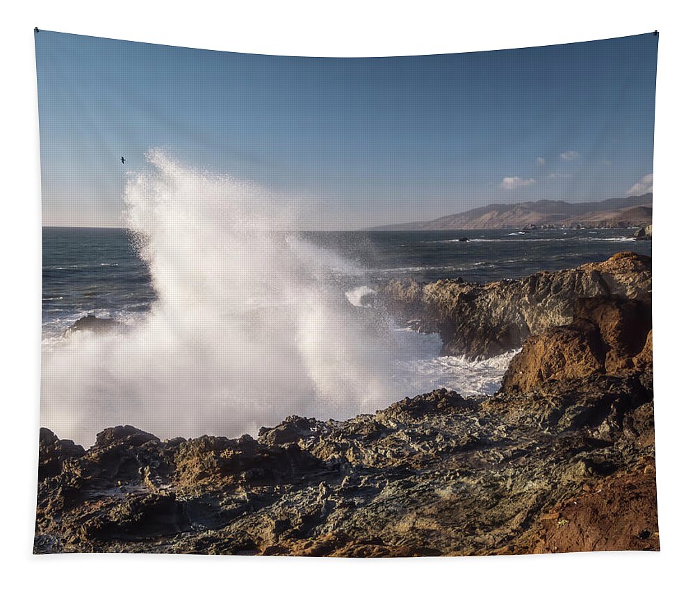 Wave Tapestry featuring the photograph Big Waves in Sunny California by Michele Cornelius