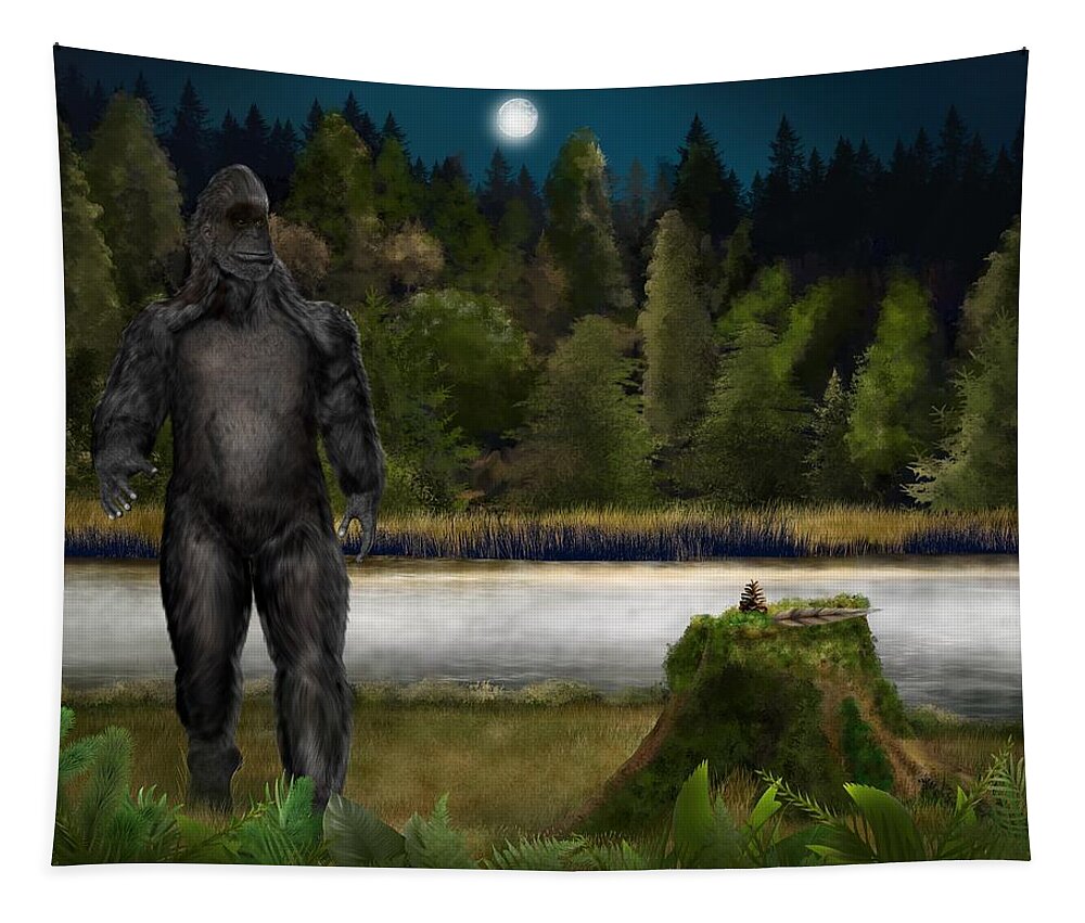Bigfoot Gifting Tapestry featuring the painting Bigfoot Gifting by Mark Taylor