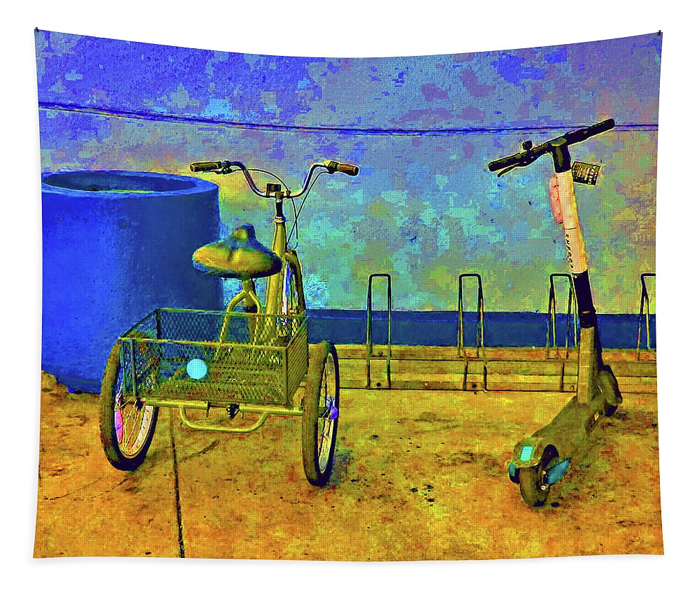 Landscape Tapestry featuring the photograph Bike and Scooter by Andrew Lawrence