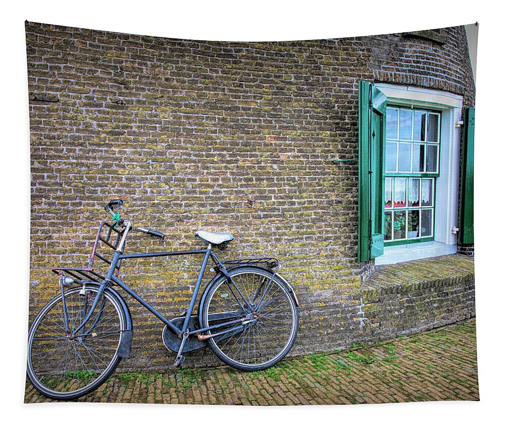 Europe Tapestry featuring the photograph Bike at the Windmill by Cheryl Strahl