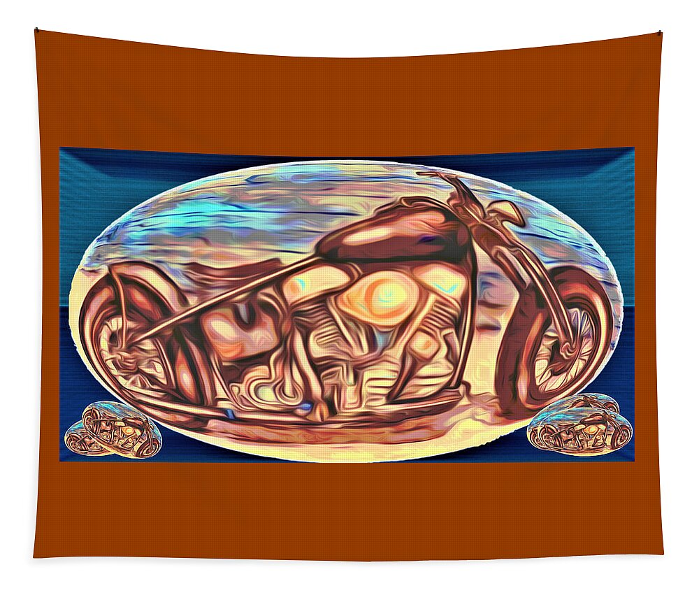 Vintage Motorcycle Tapestry featuring the digital art Biken N' Eggs by Ronald Mills