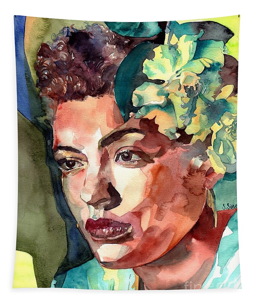 Billie Holiday Tapestry featuring the painting Billie Holiday Portrait by Suzann Sines