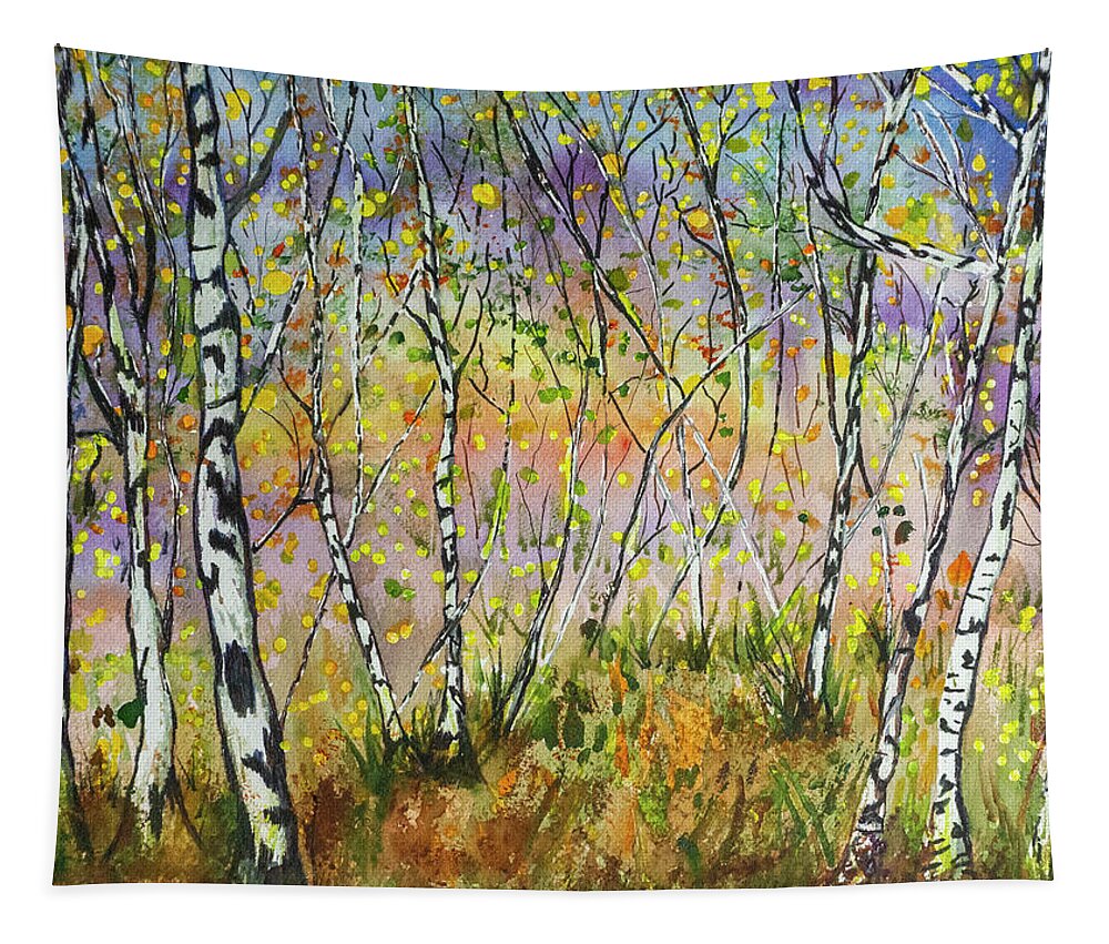 Trees Tapestry featuring the painting Birch Grove Watercolor by Cathy Anderson