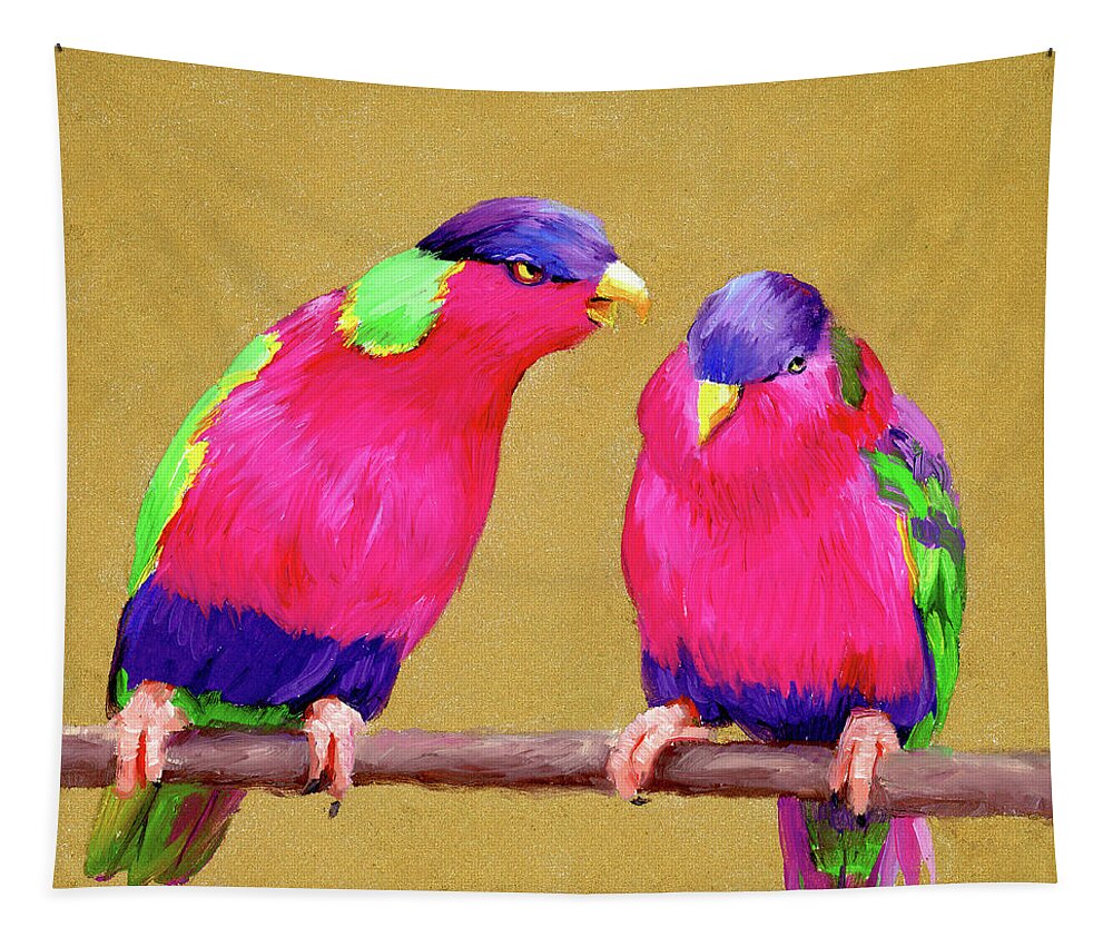 Bird Tapestry featuring the painting Bird Blurbs by Alice Leggett