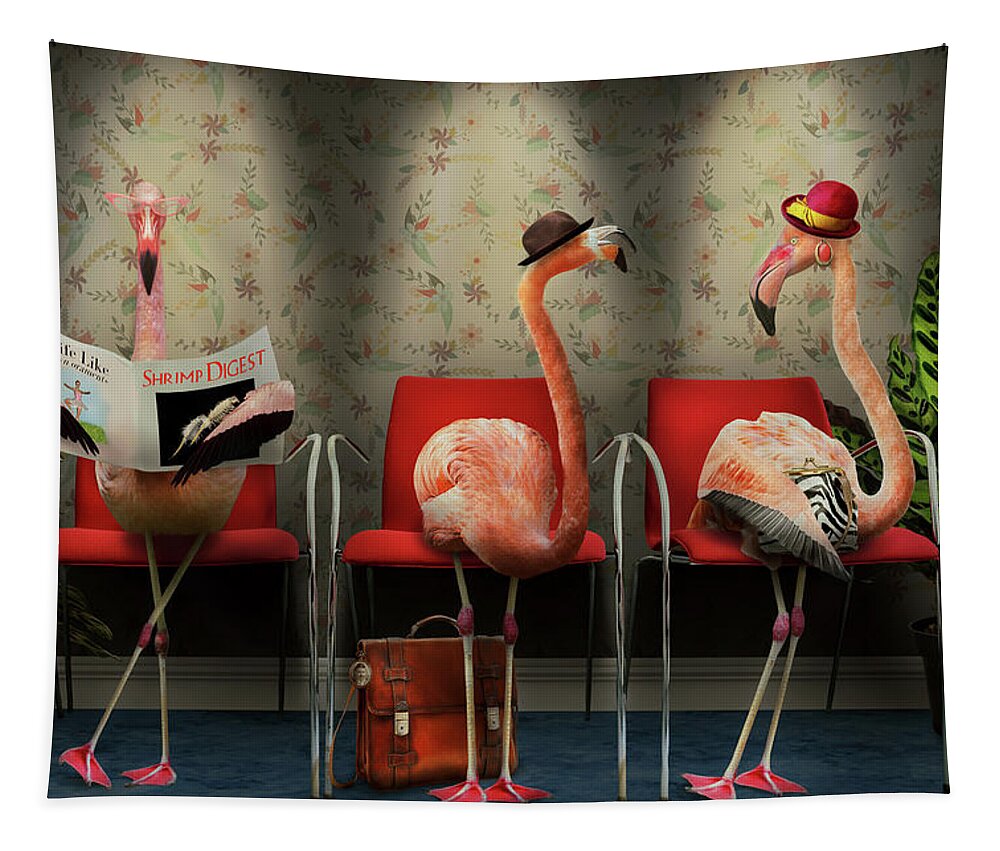 Self Tapestry featuring the photograph Bird - Flamingo - Wading room by Mike Savad