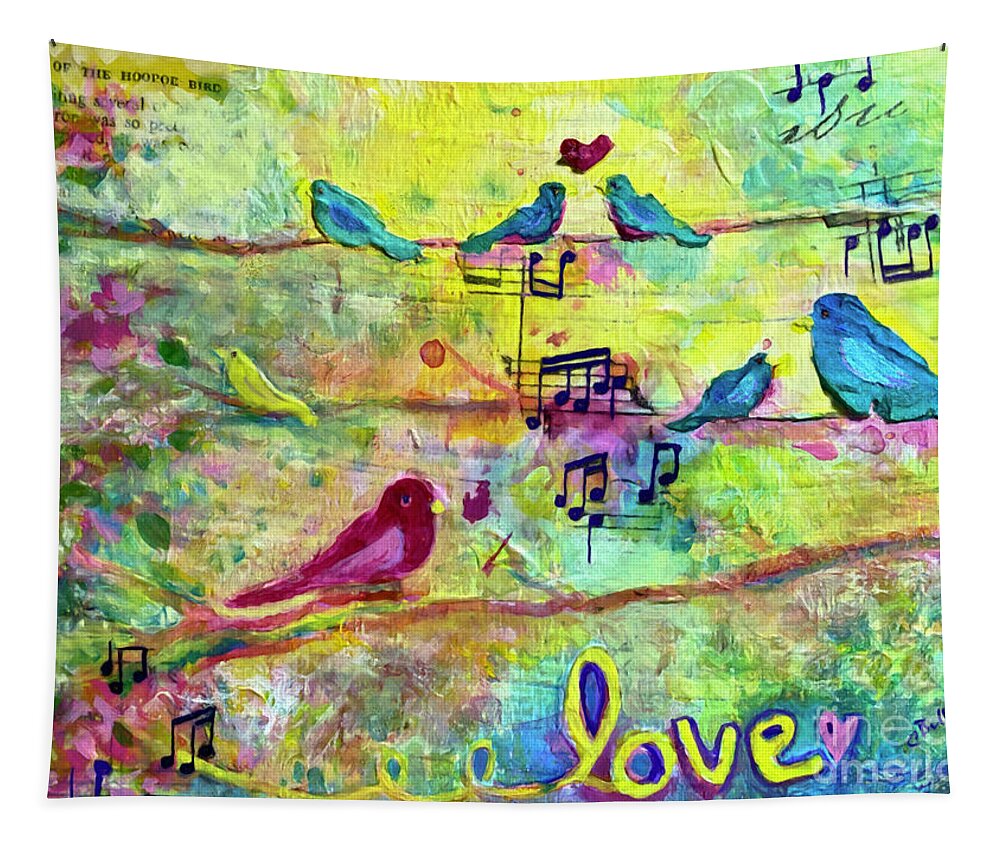 Birds Tapestry featuring the painting Bird Love Songs by Claire Bull