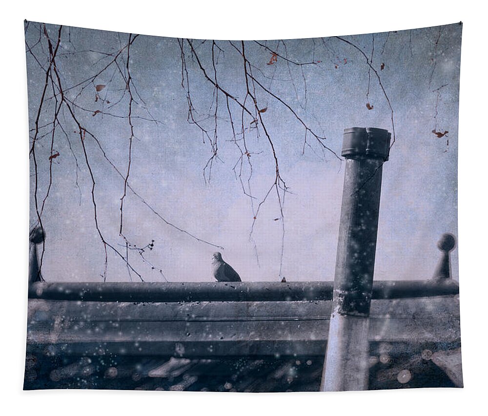 Winter Tapestry featuring the photograph Bird on a Roof Top by Sandra Selle Rodriguez
