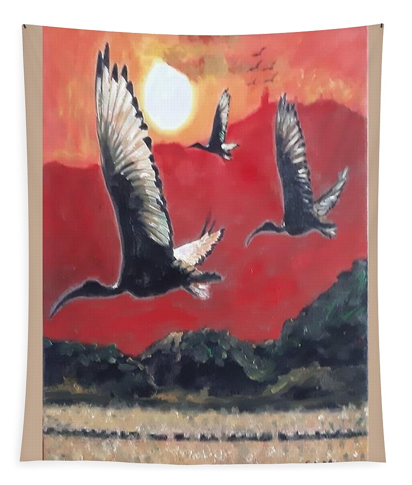 Dinosaur Era Tapestry featuring the painting Birds of Prey from the Dinosaur Era by Sam Shaker