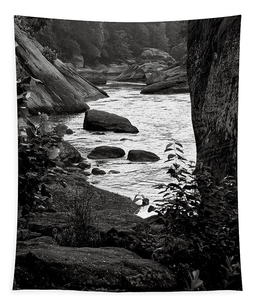 Boulders Tapestry featuring the photograph Black And White Cumberland River by Phil Perkins