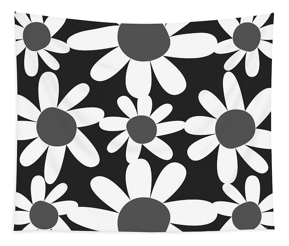 Floral Tapestry featuring the digital art Black and White Flowers by Christie Olstad