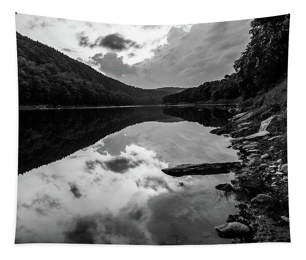 Rivers Tapestry featuring the photograph Black and White Photography - Delaware River by Amelia Pearn