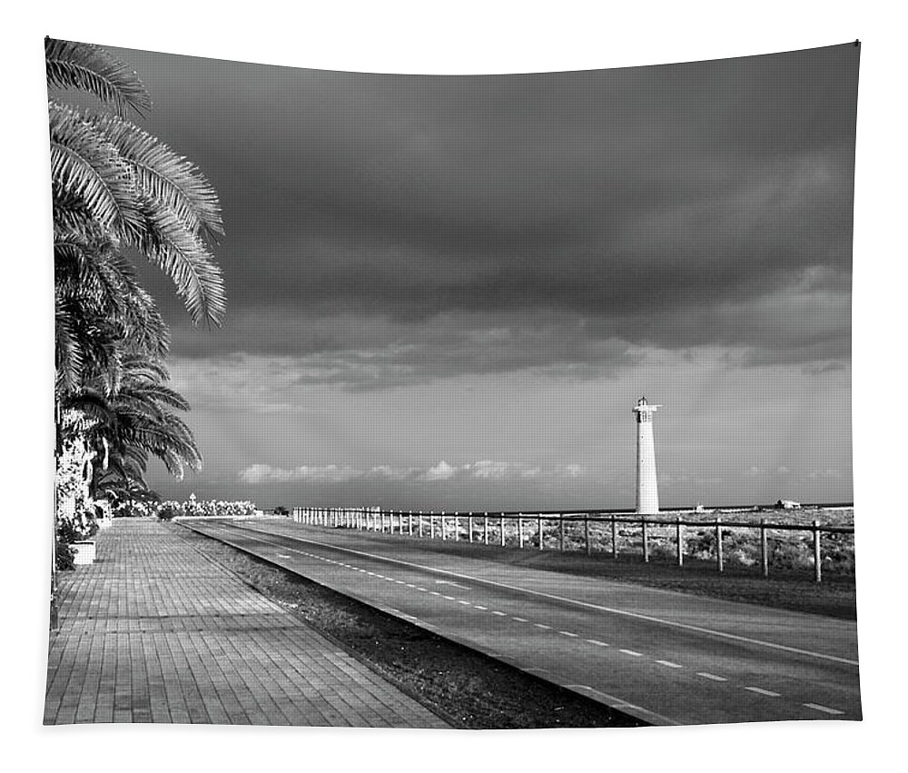 Way Tapestry featuring the photograph Black and white road by Severija Kirilovaite