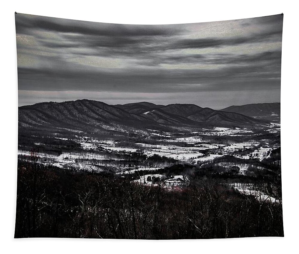 Blue Ridge Mountains Tapestry featuring the photograph Black and White Snow by Deb Beausoleil