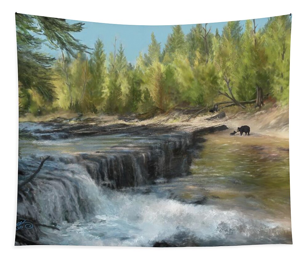 Black Bear With Cub Tapestry featuring the digital art Black Bear at the Big Iron by Marilyn Cullingford