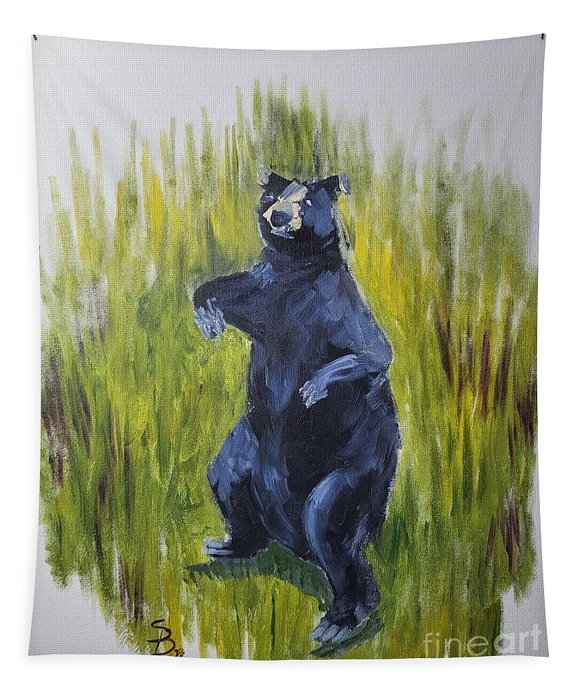 Bear Tapestry featuring the painting Black Bear by Stacy C Bottoms