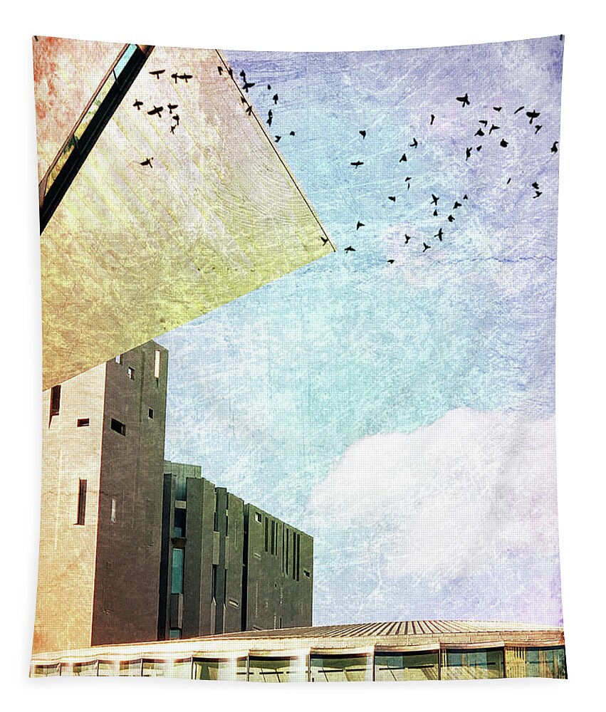 Black Birds Tapestry featuring the photograph Black Birds and Architecture by Marilyn Hunt