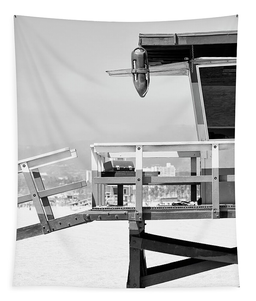 Venice Beach Tapestry featuring the photograph Black California Series - Lifeguard Tower by Philippe HUGONNARD