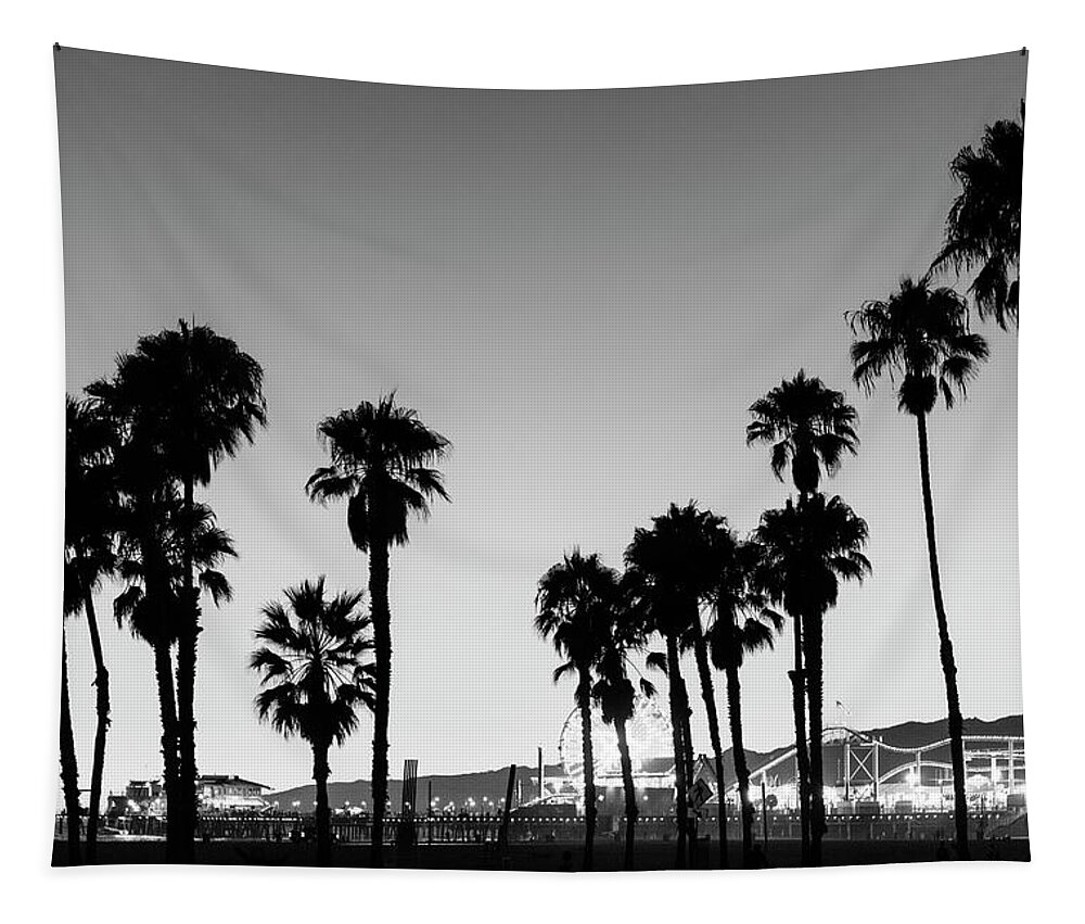 Santa Monica Tapestry featuring the photograph Black California Series - Santa Monica at Nightfall by Philippe HUGONNARD